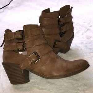 Tan Ankle Boots/Booties with Cutouts & Buckles